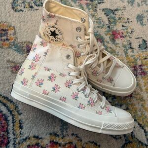 ((SOLD ON DEPOP))) Converse All Star Cream Floral High-Top Sneakers